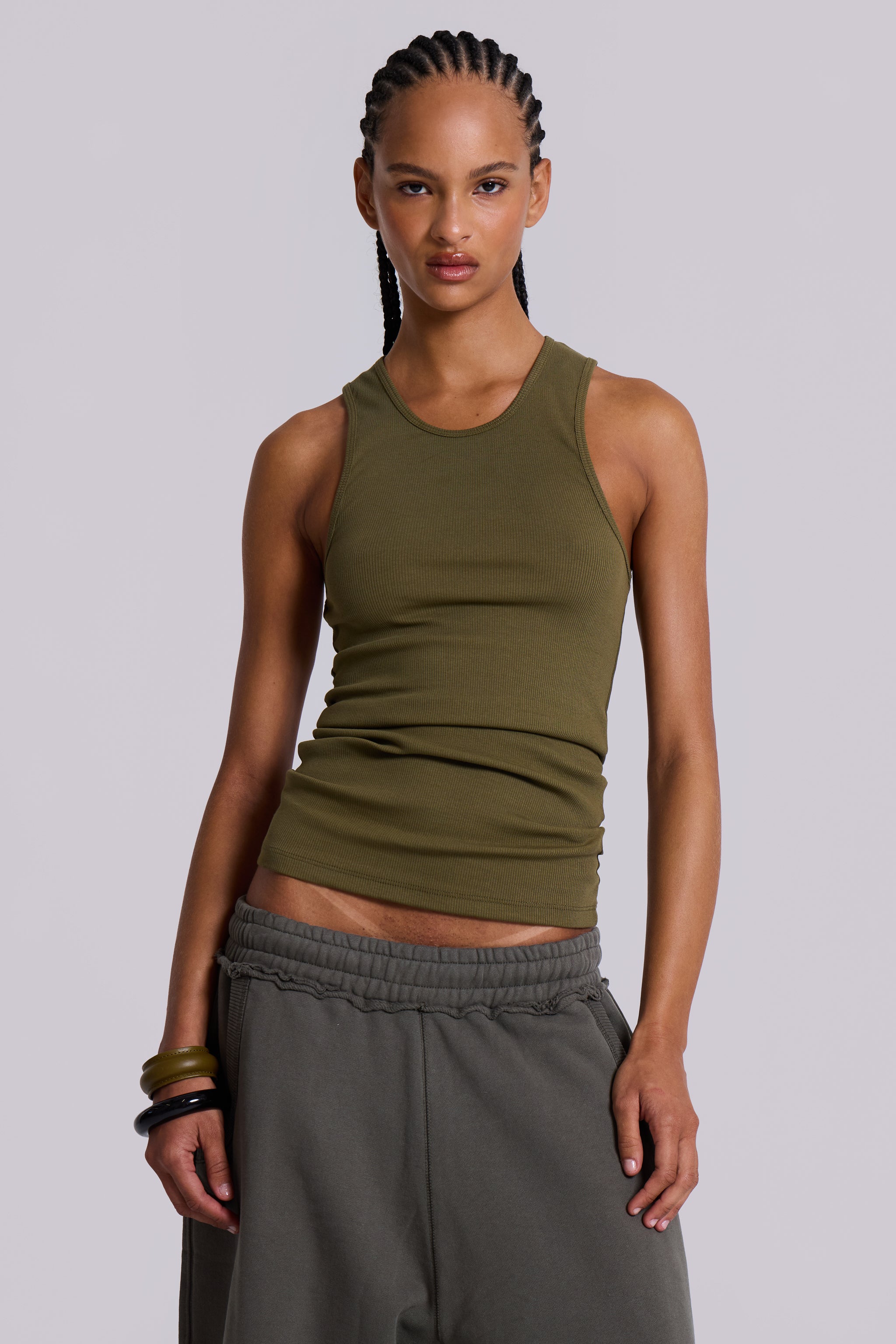 Jaded London Khaki Rib Full Length Vest
