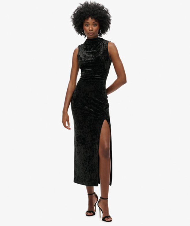 Superdry Fluwelen Maxi-jurk Black