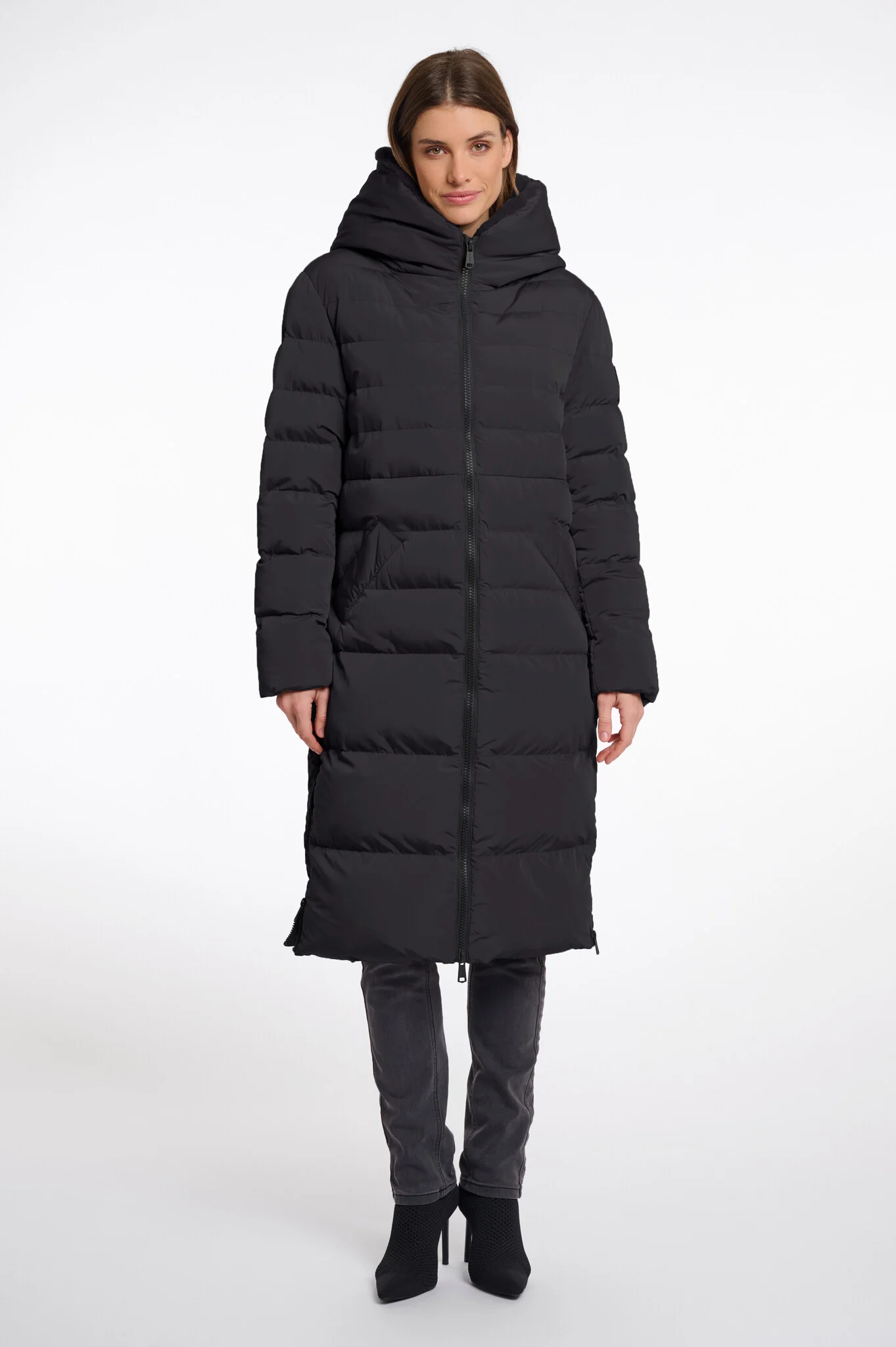 Rino & Pelle Keilafur.7002511 long padded hooded coat with faux fur black stone