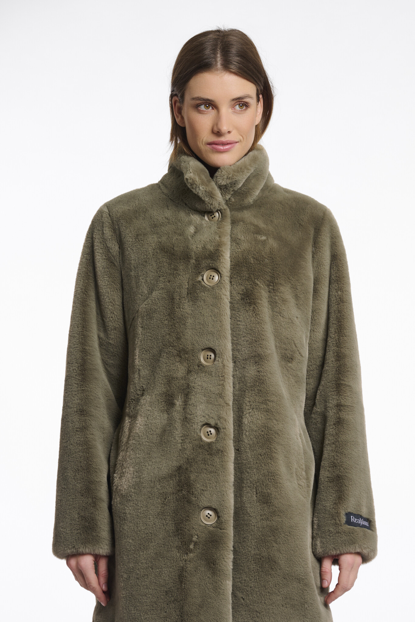 Rino & Pelle Nonna.7002511 rino en pelle single breasted fake fur coat green ash
