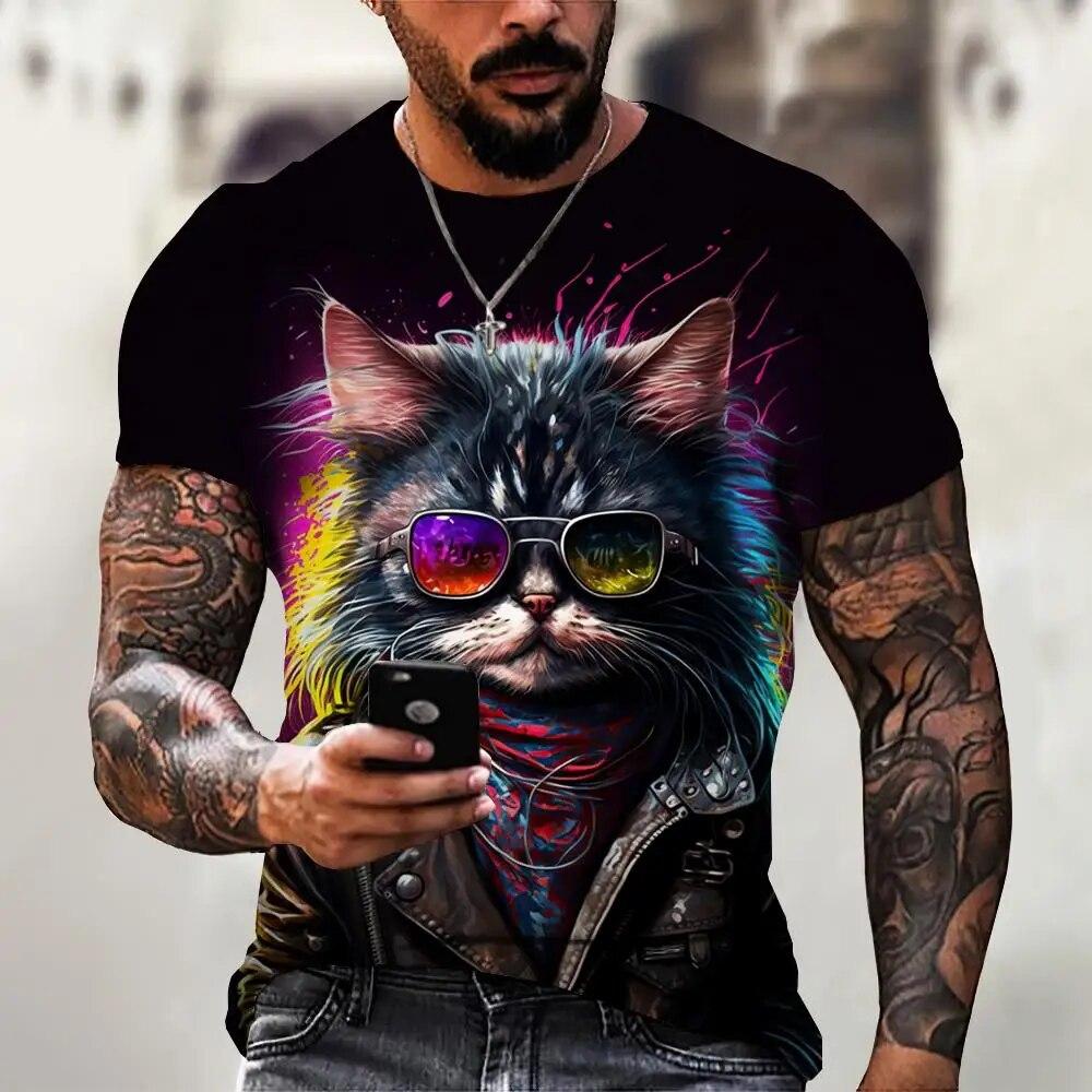 Wengy 2 Animal T-Shirts For Mens 3D Print Short Sleeve Tops Summer Fashion Personality T Shirt Loose Oversized Tee Shirt Men Clothing XL