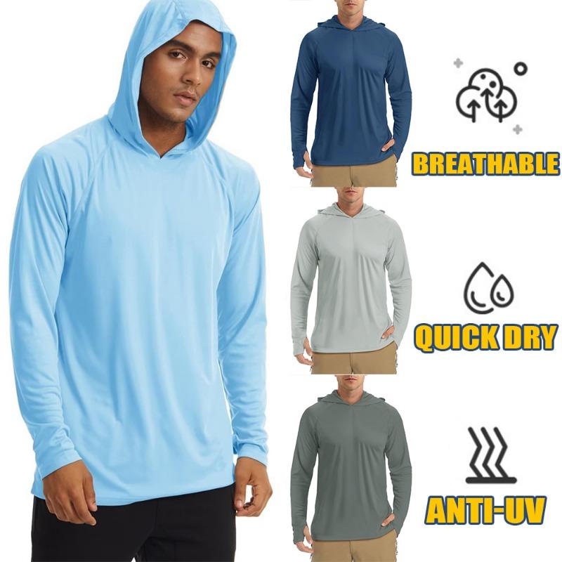 Home Love1 UPF50 Heren Lange Mouw Capuchon Zonneshirt Hardlopen Fitness Training Buiten Wandelen Sporten Zon / UV Bescherming T-shirt XXL marineblauwe kleur