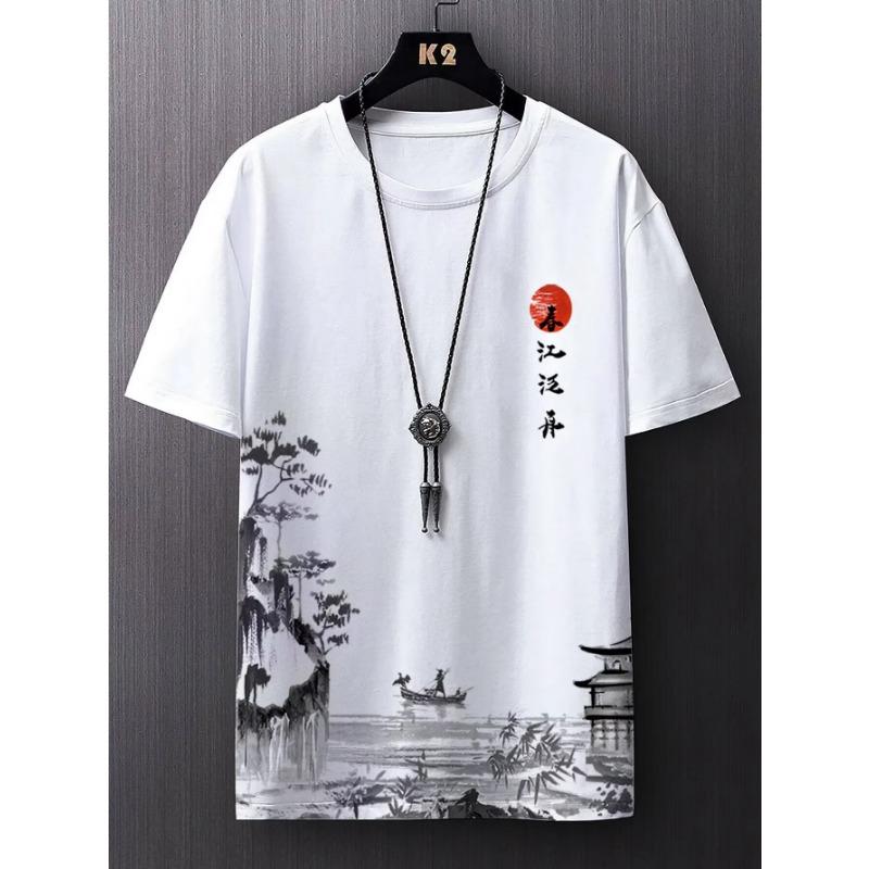 ETST 013 Zomer nieuwe heren casual eenvoudige T-shirt met korte mouwen polyestervezel comfortabel ademend oude stijl bedrukt korte mouwen 2XL