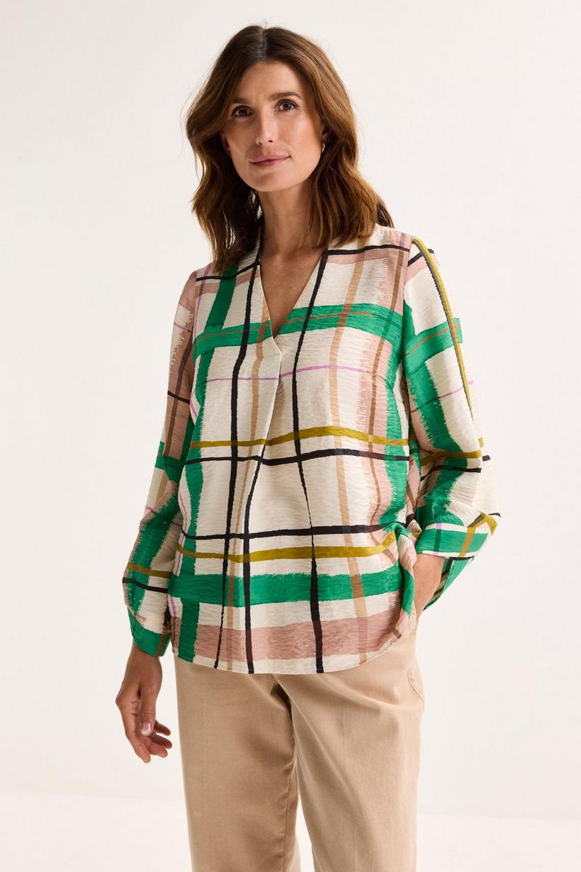 Mayerline Loose Fit V-halsblouse Met Ruitenprint
