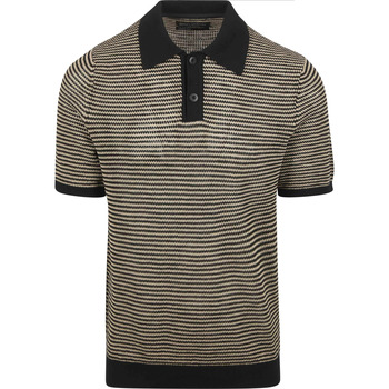 Marc O'Polo T-shirt  Knitted Poloshirt Strepen Zwart Beige