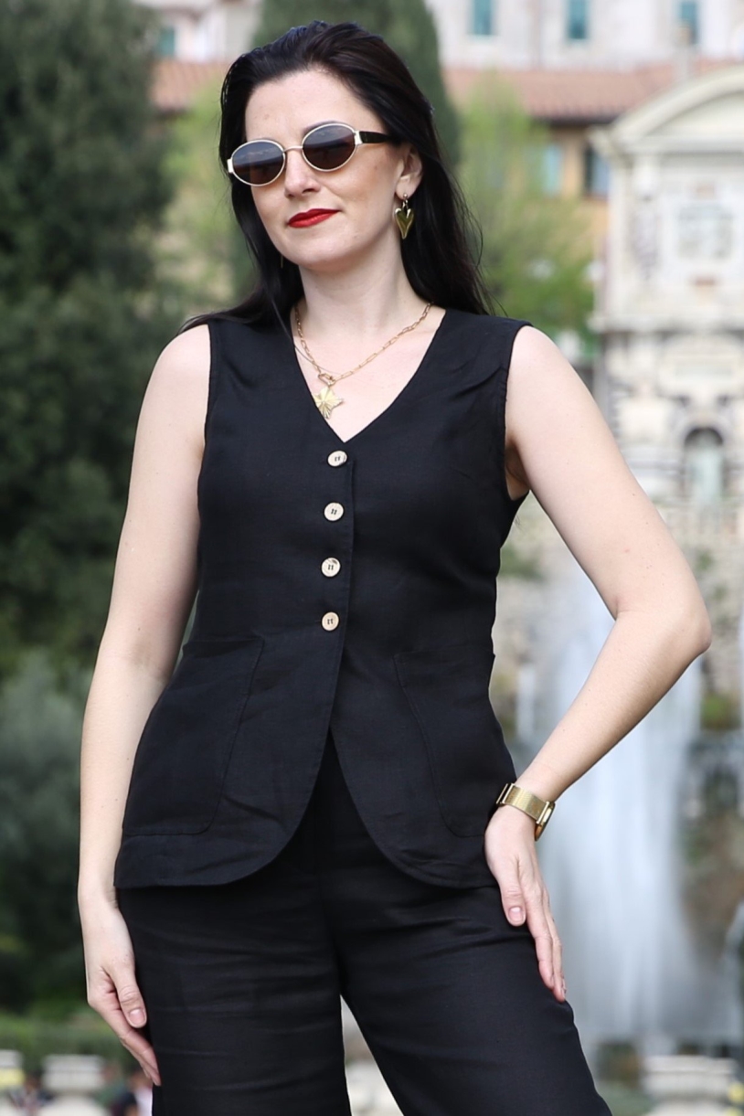 Amber Linen Damen vegan Weste Java Schwarz