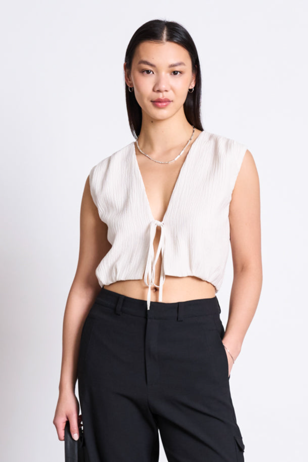 JAN N JUNE JAN 'N JUNE Damen vegan Top Crinkle Tie Stroget Cremefarben