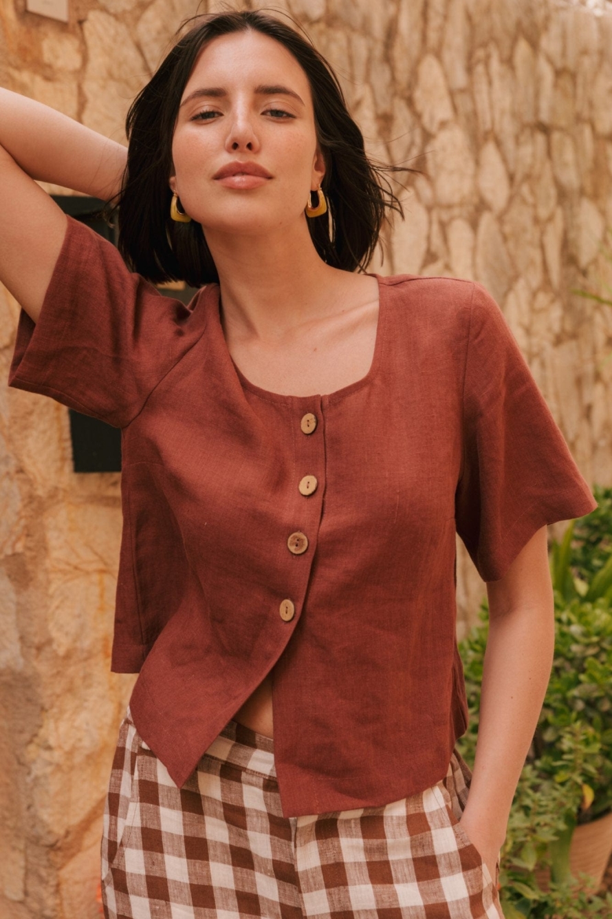 AmourLinen Damen vegan Oberteil Maeve Terracotta