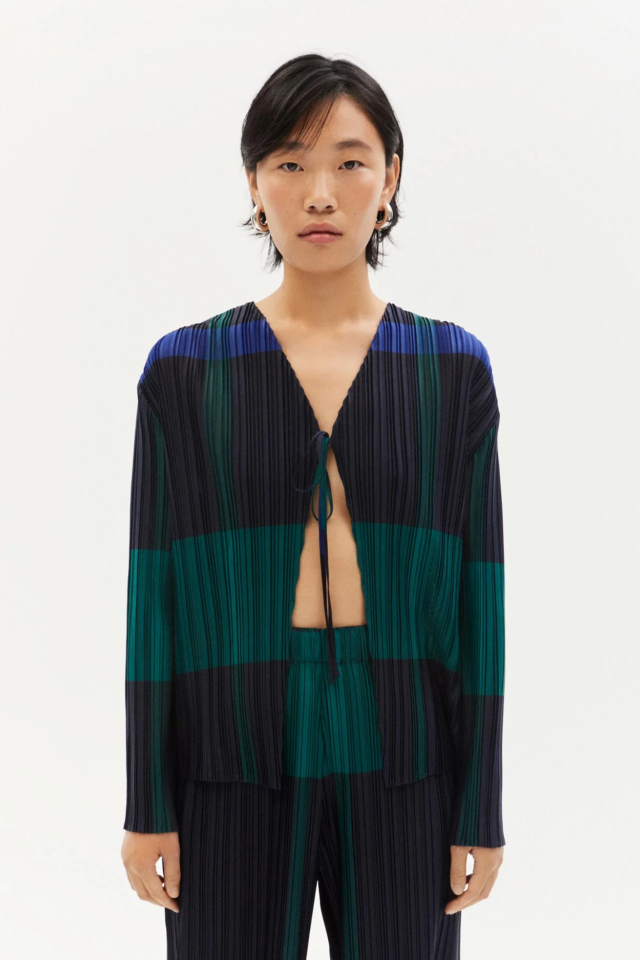 Thinking mu Damen vegan Bluse Plissee-Schleife Marina Multicolor