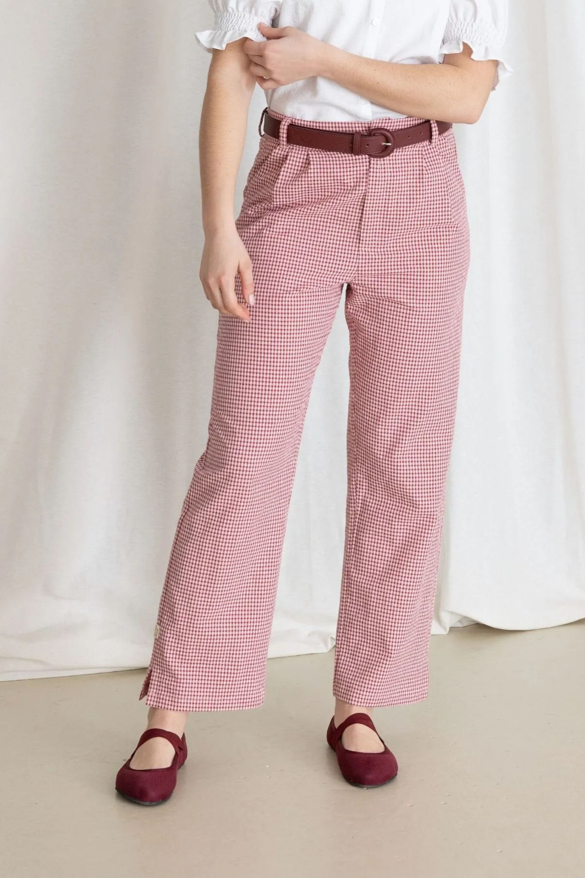 Clotsy Damen vegan Hose Vichy Burgundy