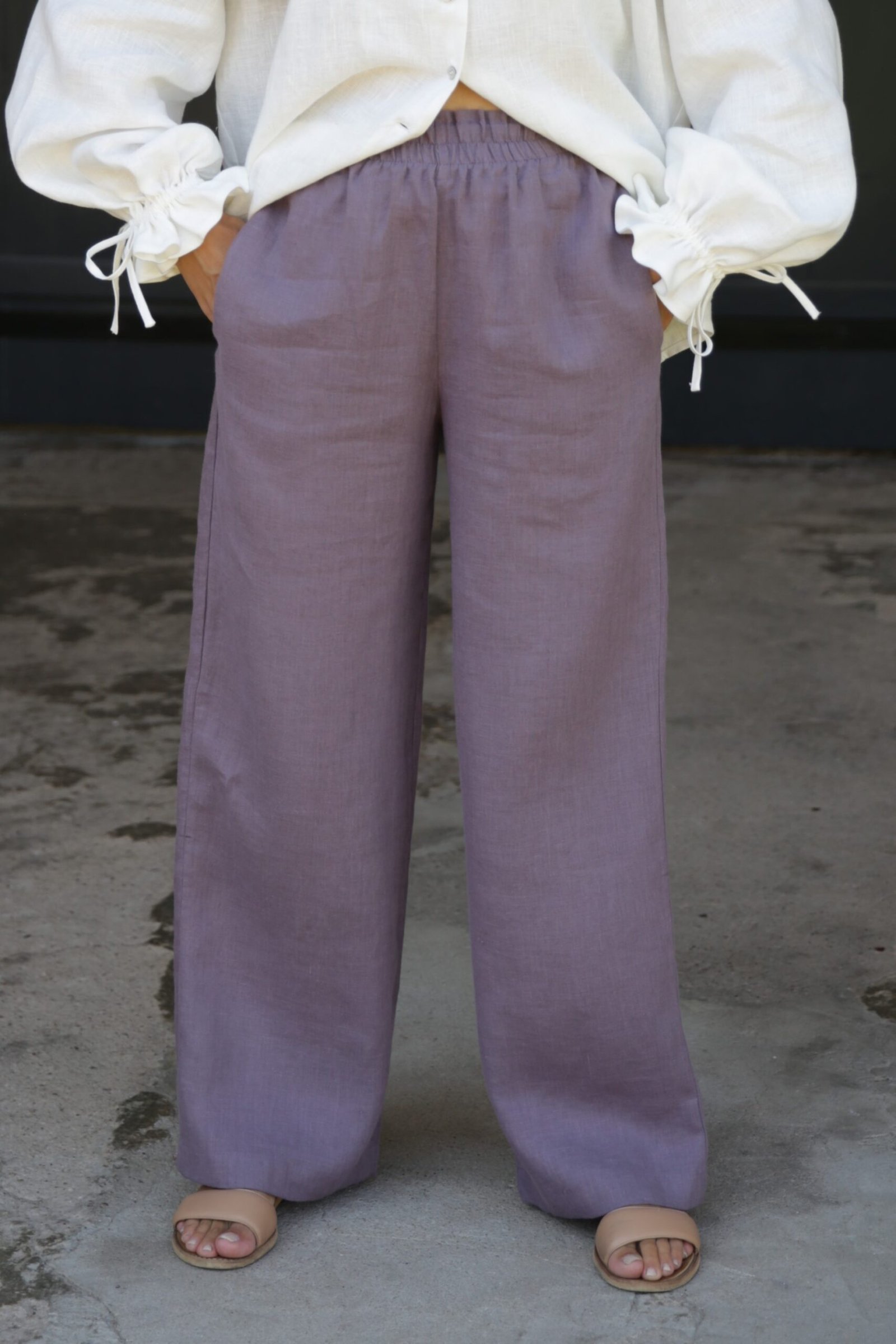 Amber Linen Damen vegan Hose Positano Lavendel Lila