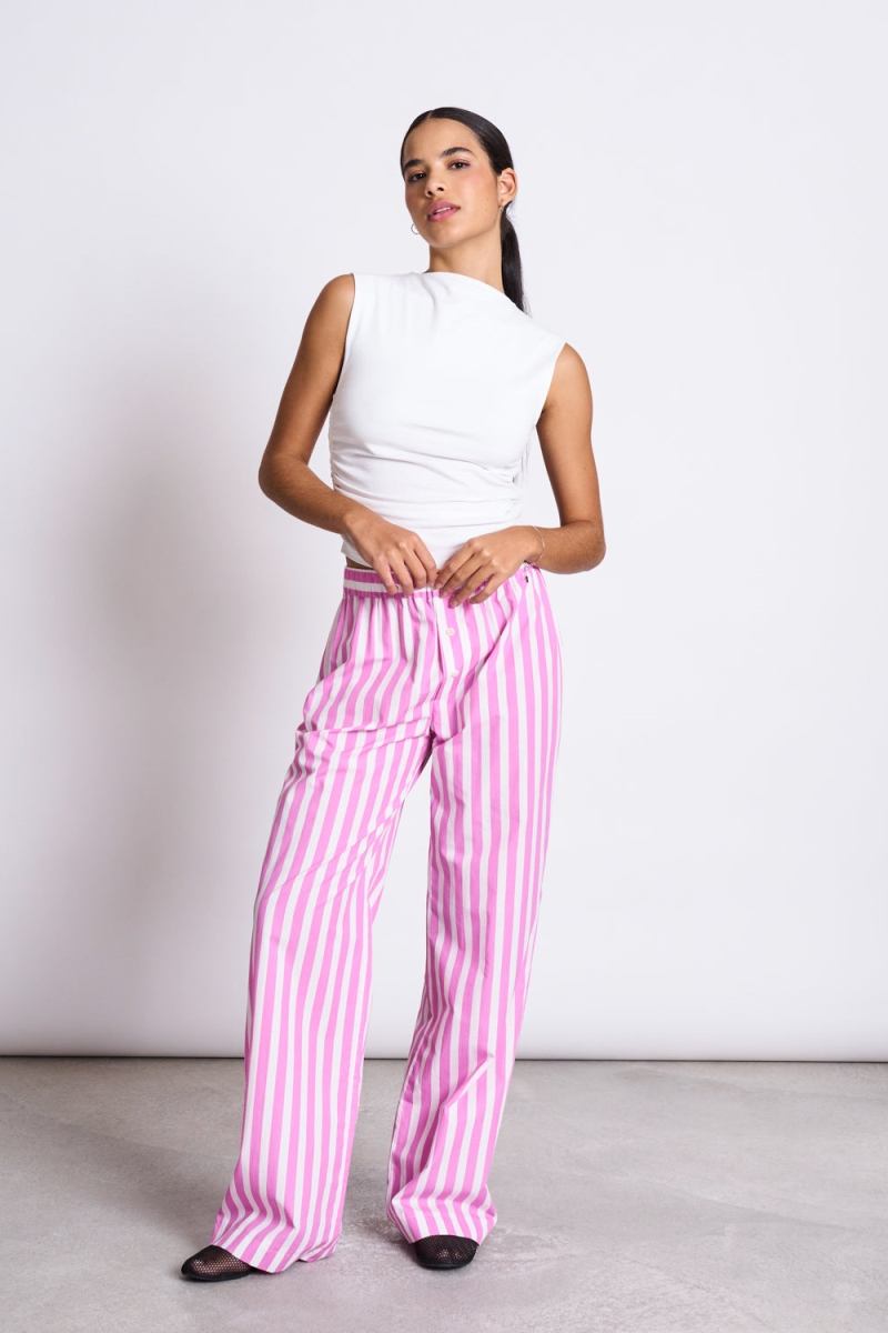 JAN N JUNE JAN 'N JUNE Damen vegan Hose Soby Gestreift WeiÃŸ Hot Pink