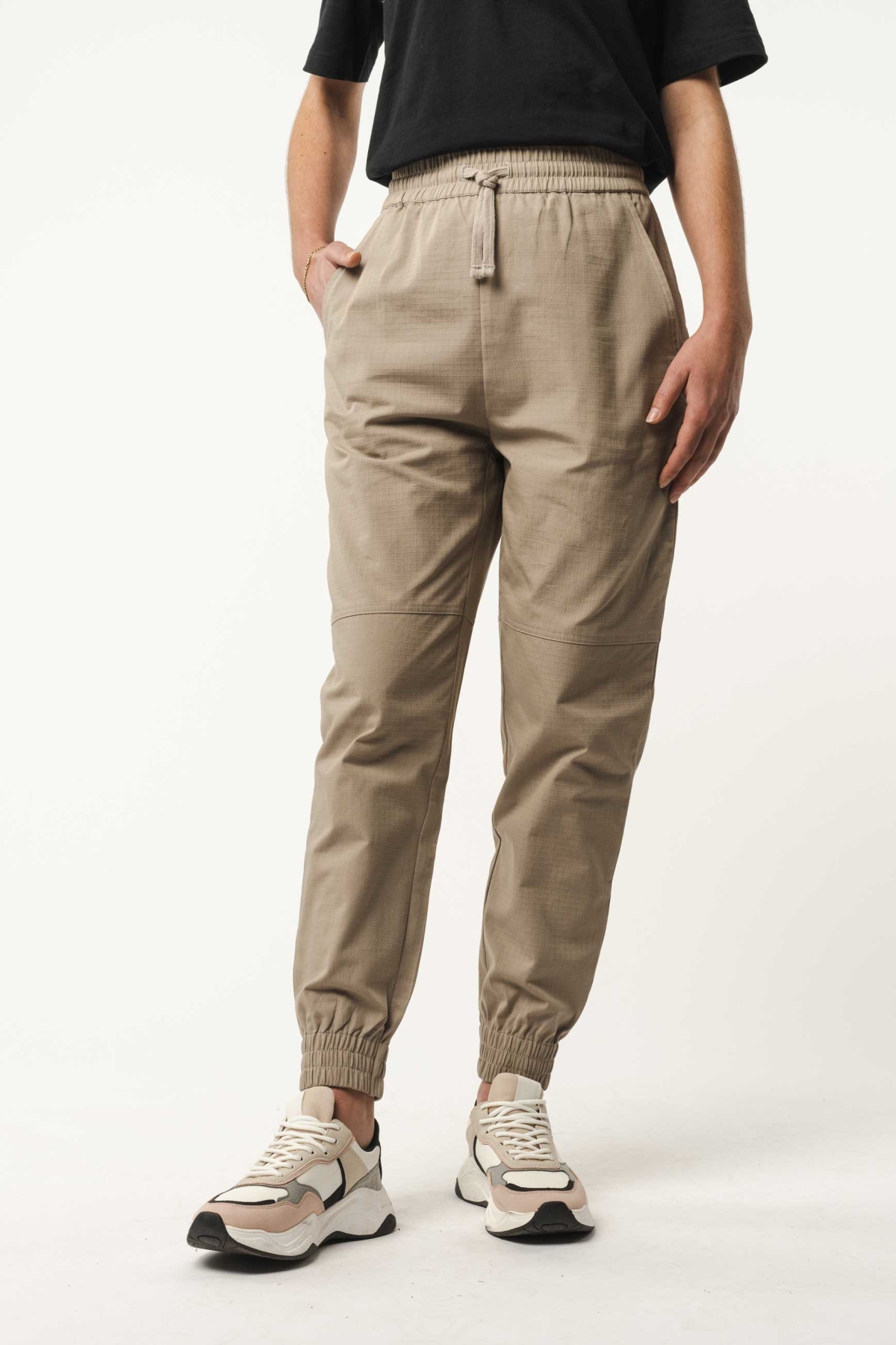 MELA Damen vegan Hose Elastischer Bund Arite Taupe Beige
