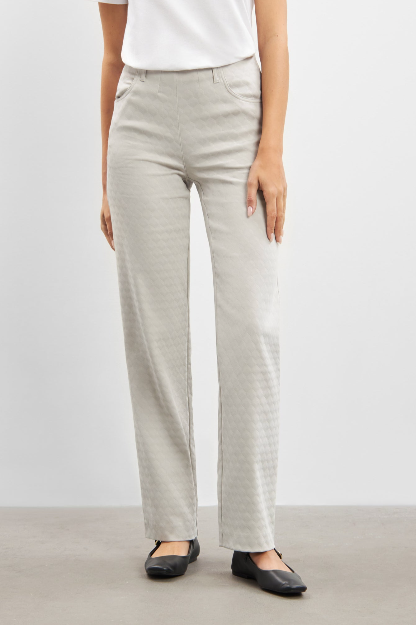 LAURIE Damen vegan Hose Tracy Straight Ml Grau Sand Jacquard