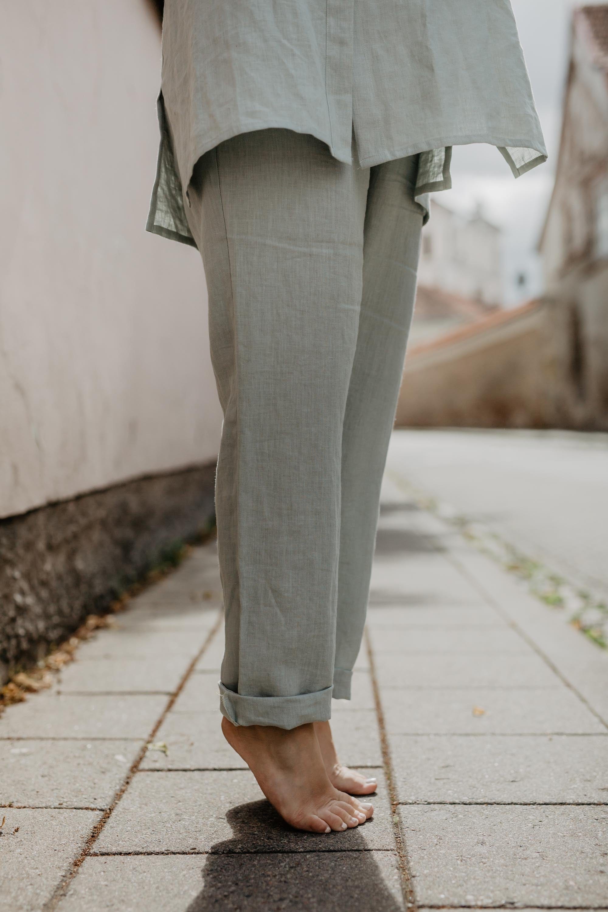 AmourLinen Damen vegan Hose MalmÃ¶ Salbei GrÃ¼n