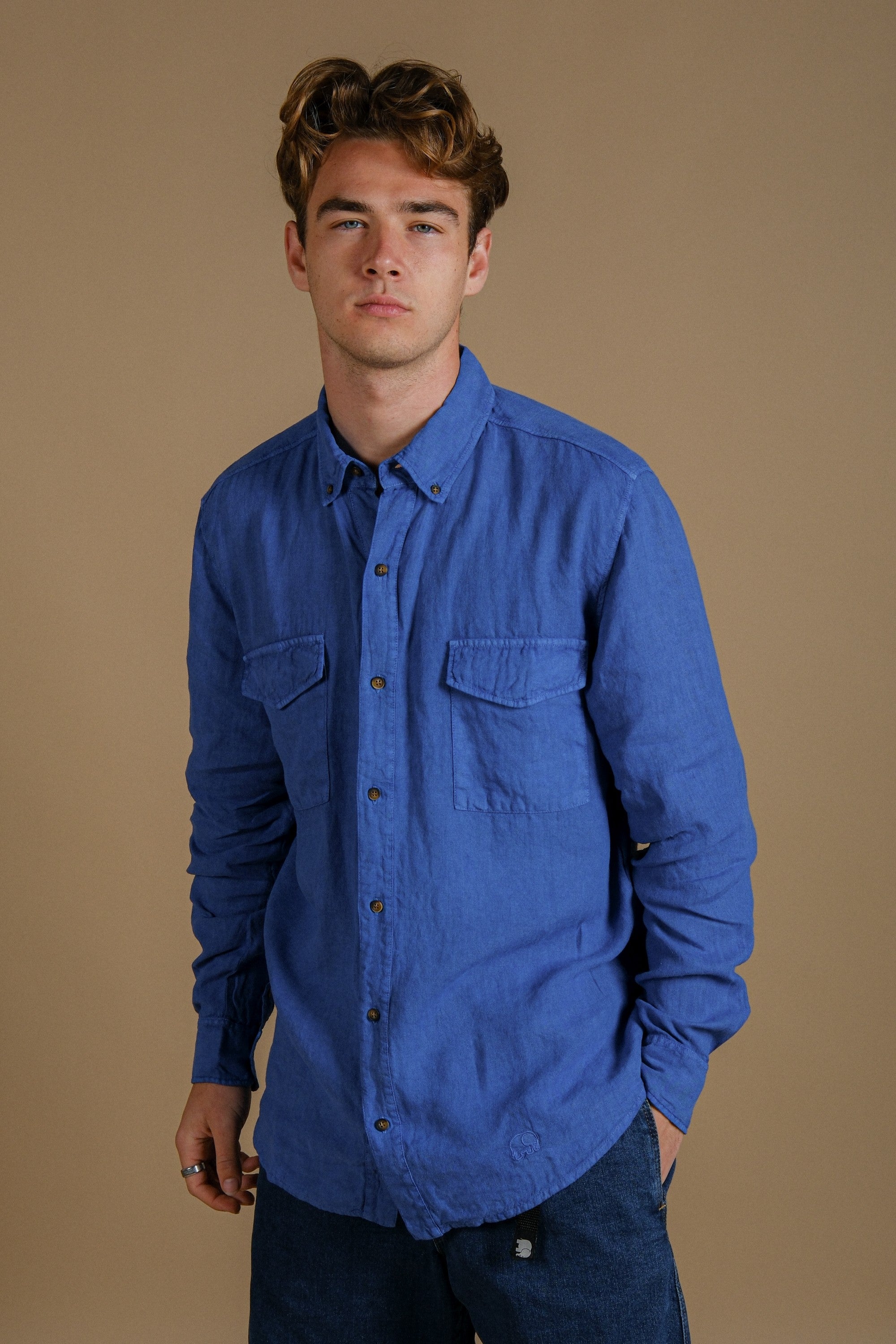 Trendsplant Herren vegan Hemd Ls San Gabriel Camp Tidepool Blau