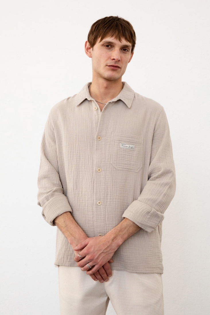 Rotholz Herren vegan Hemd Musselin Sand
