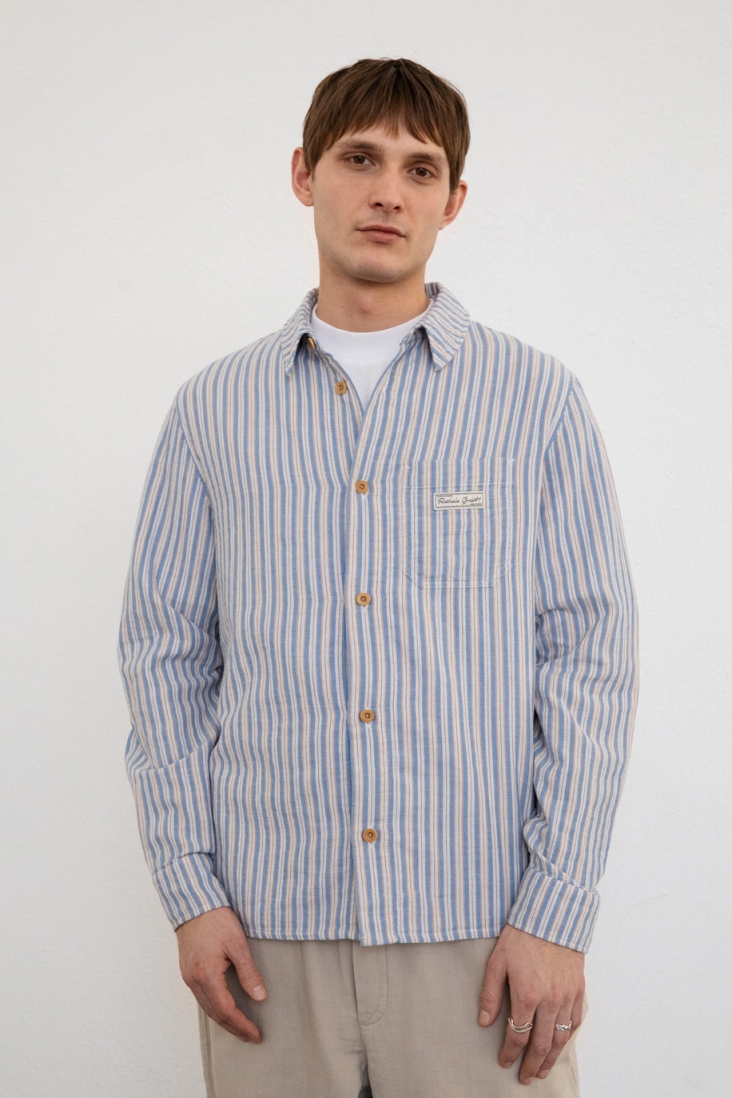 Rotholz Herren vegan Shirt Langarm Gestreift Mehrfarbig