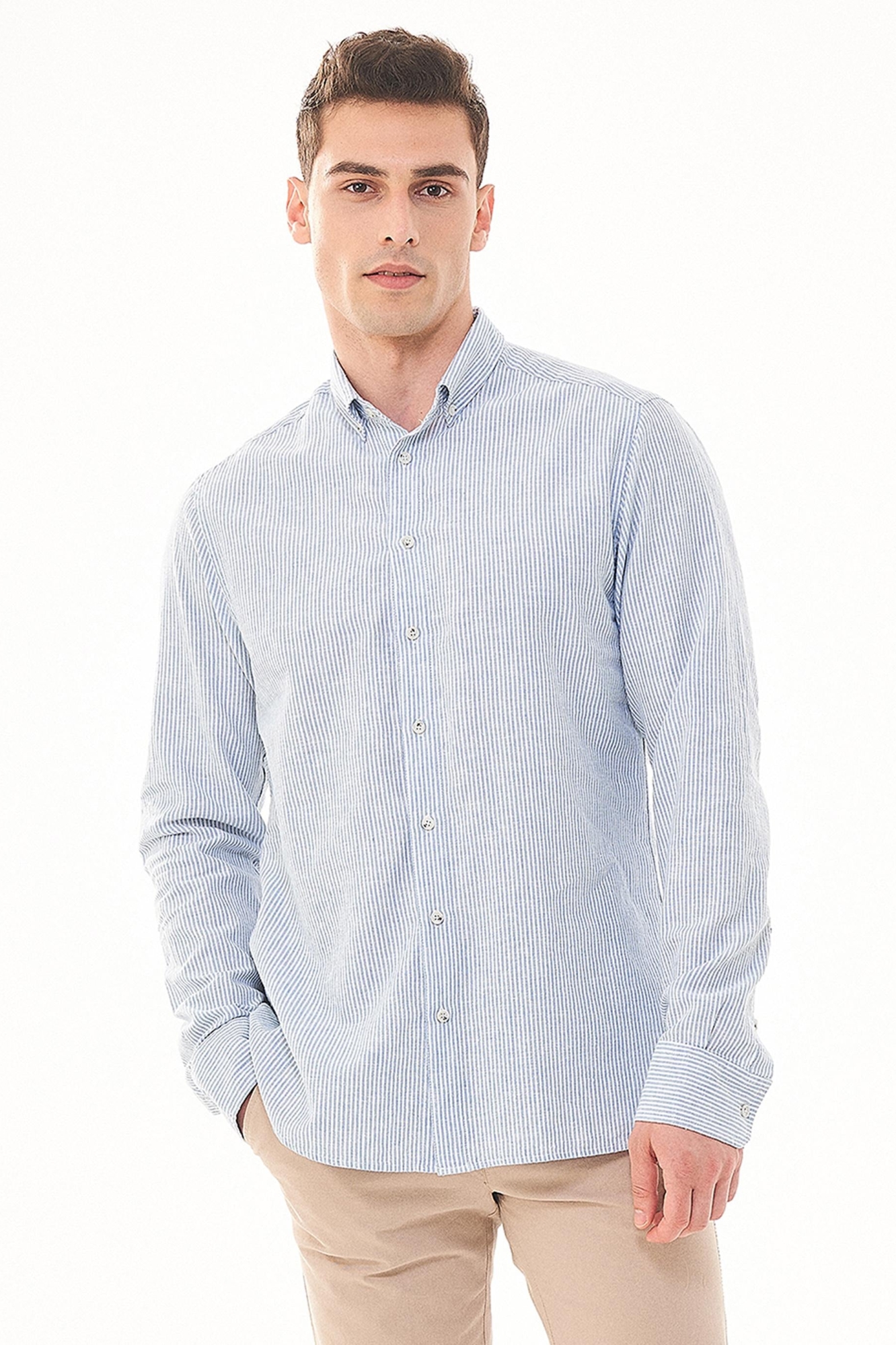 ORGANICATION Herren vegan Hemd Streifen Blau