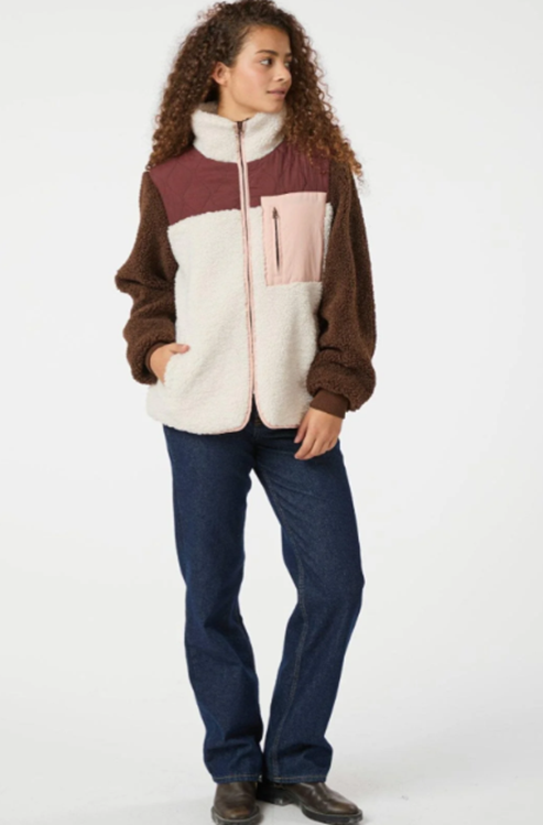 Neo Noir Eagle Contrast Teddy Jacket Burgundy
