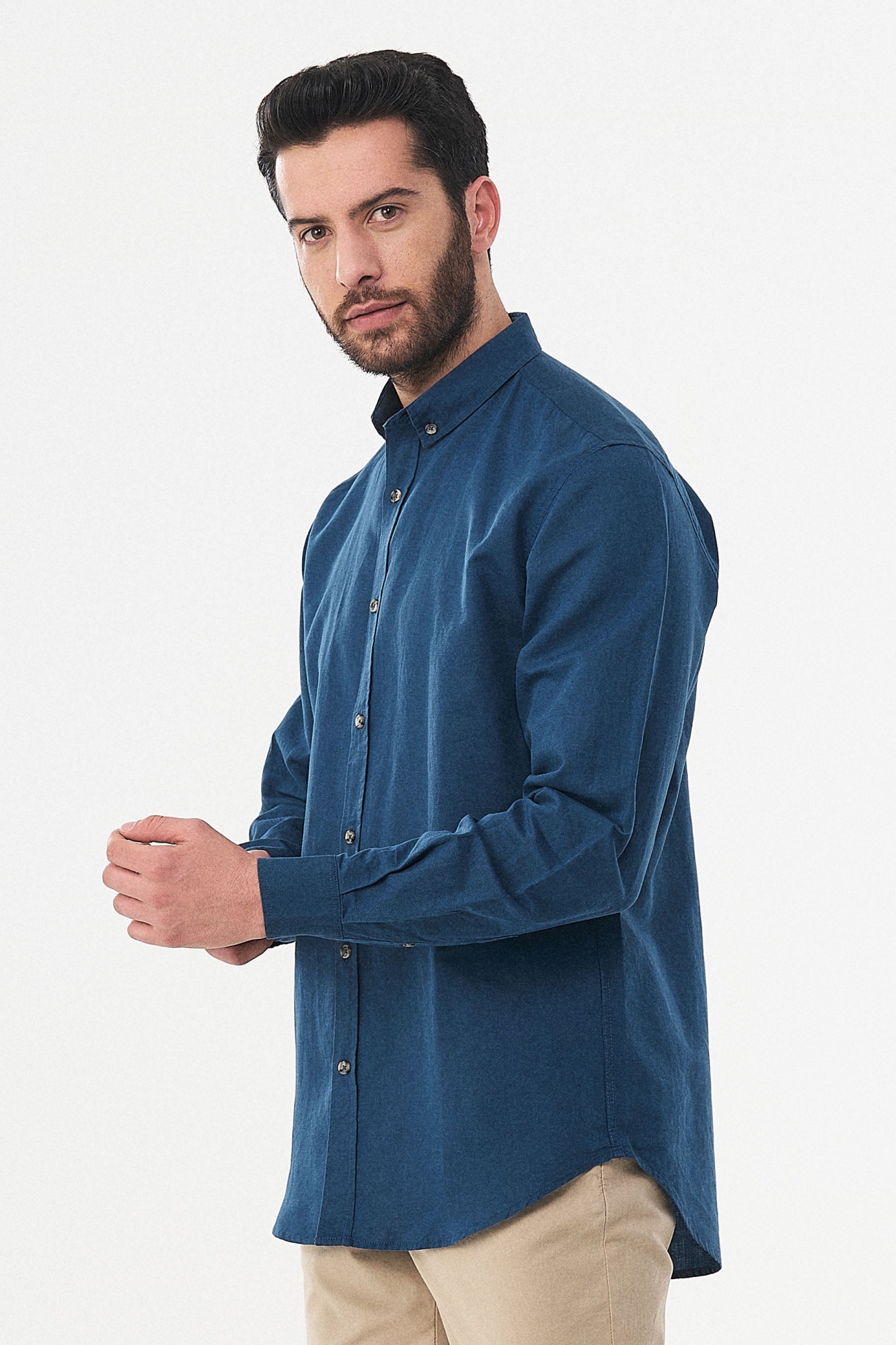 ORGANICATION Herren vegan Langarmhemd Navy