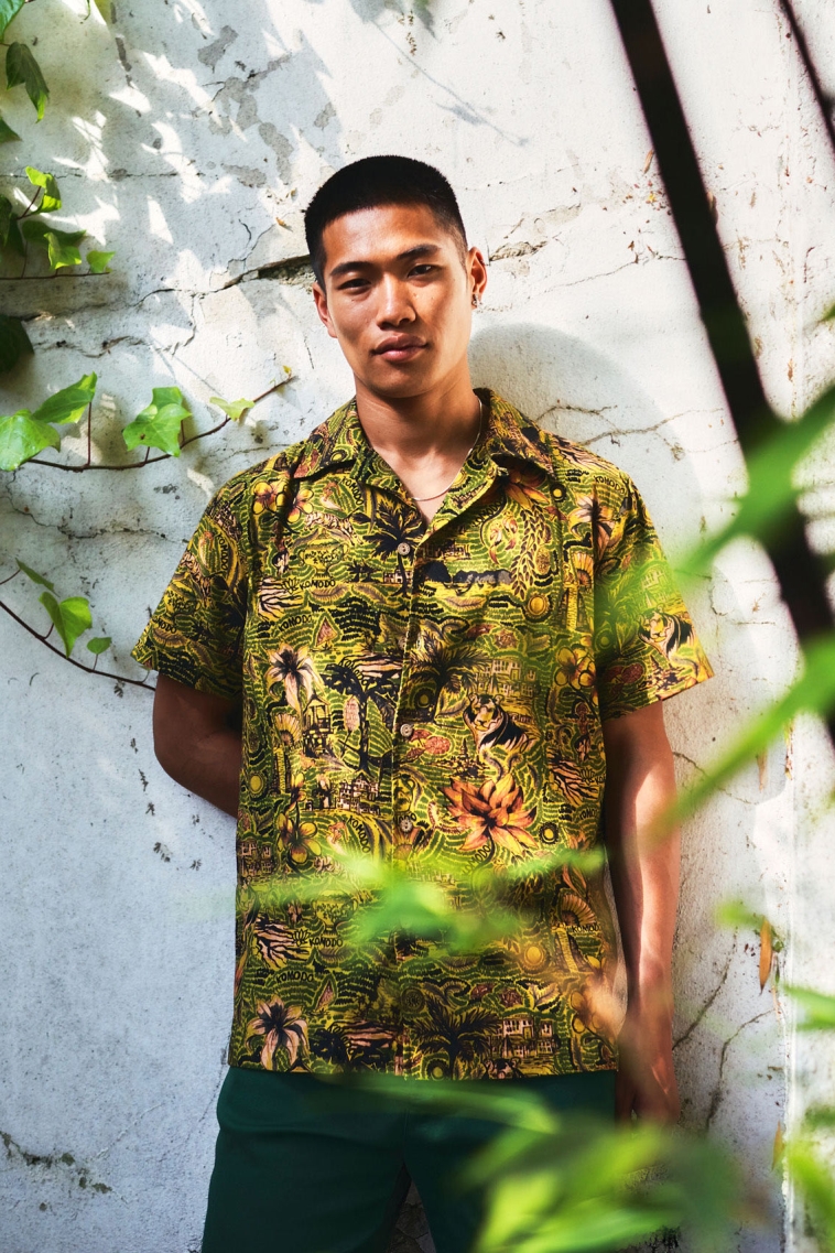 KOMODO Herren vegan Hemd Spindrift Tropical Print GrÃ¼n