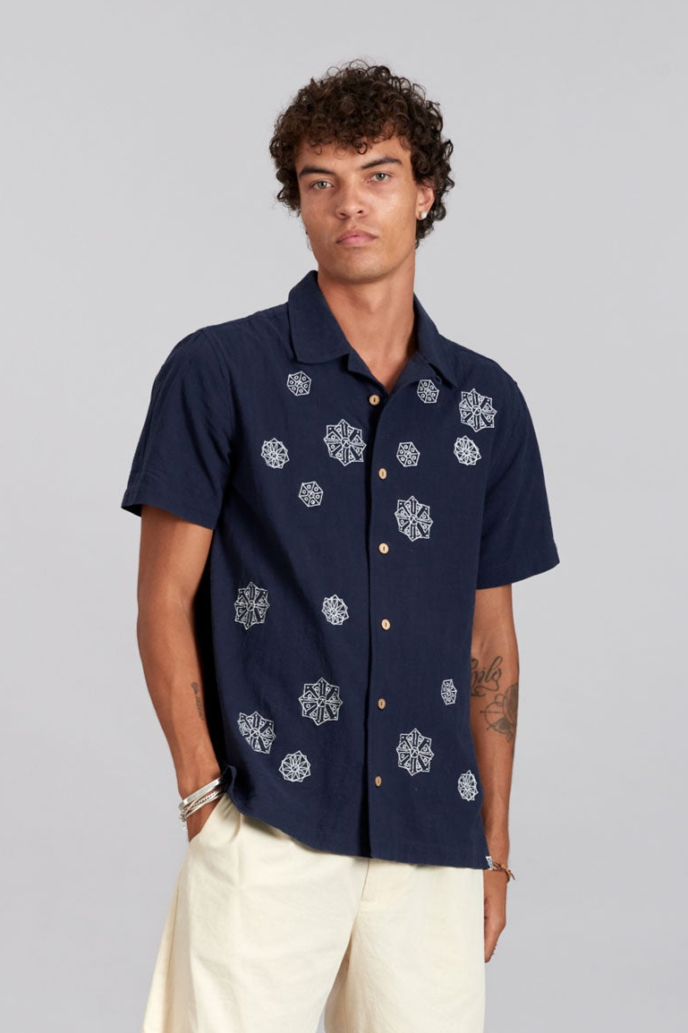 KOMODO Herren vegan Hemd Spindrift Embroidery Navy