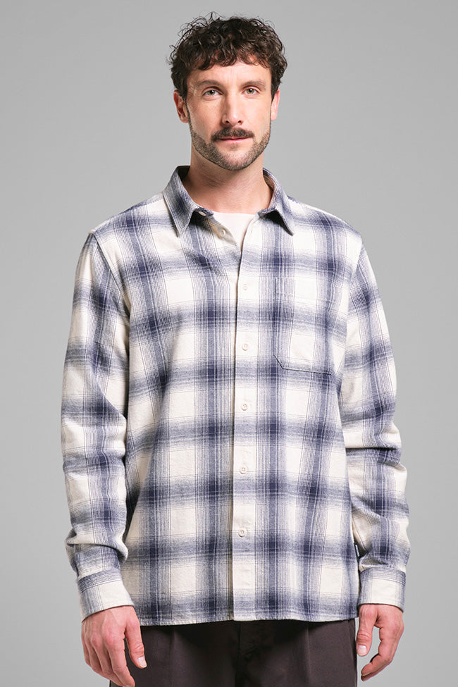 Dedicated Herren vegan Hemd Rute Shadow Check WeiÃŸ/Blau