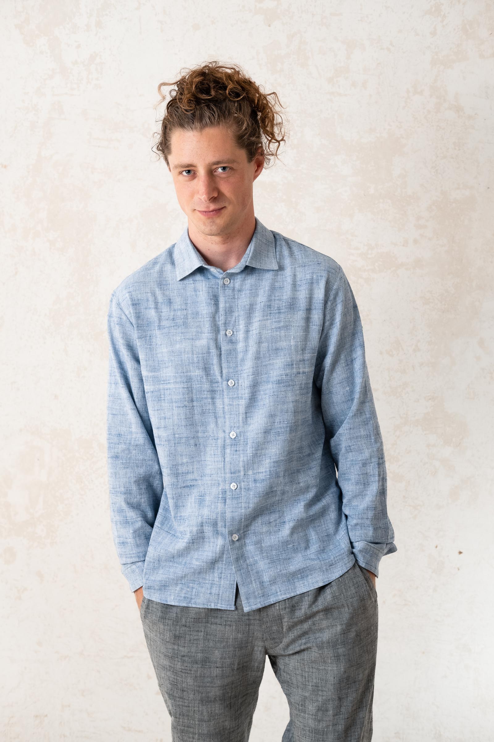 Jyoti Fair Works Herren vegan Hemd Slim-Fit Hilu Hellblau