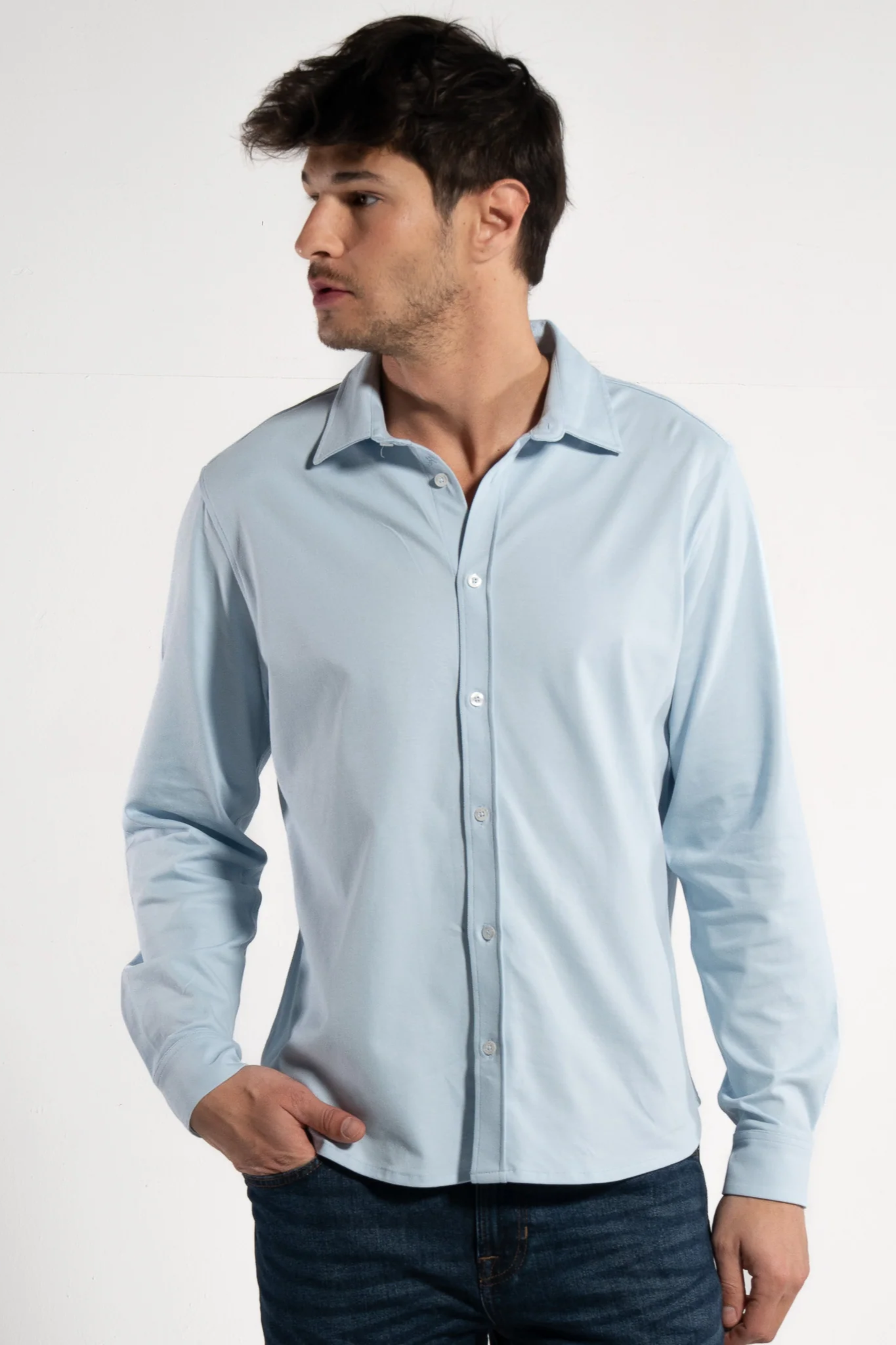 GORG Herren vegan Langarmhemd Button Up Ballad Blau