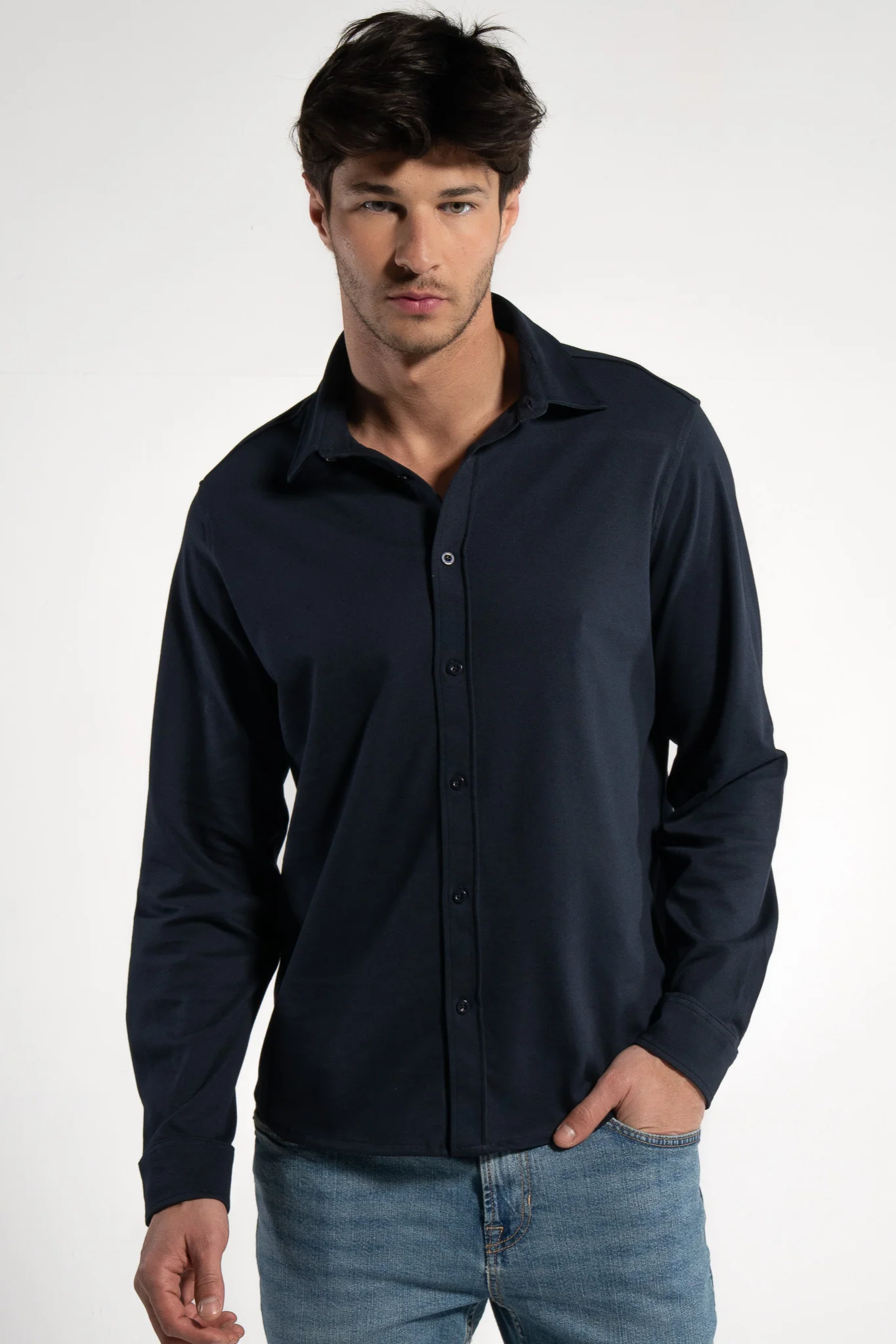 GORG Herren vegan Hemd Langarm Button Up Navy