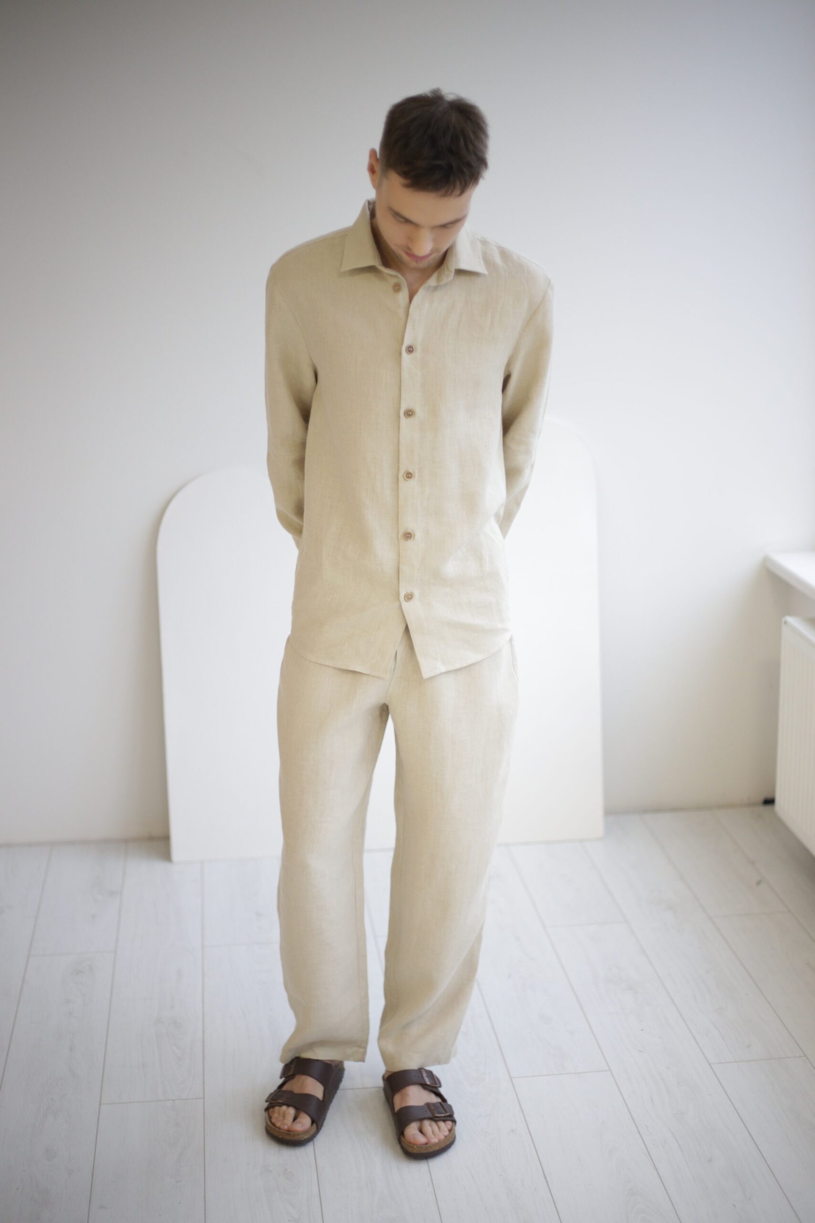 Amber Linen Herren vegan Set Shirt Und Hose Pale Sand