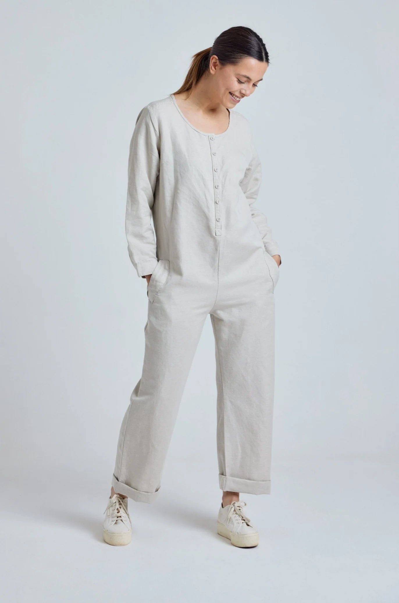 Flax and Loom Damen vegan Jumpsuit Clara Natural Beige