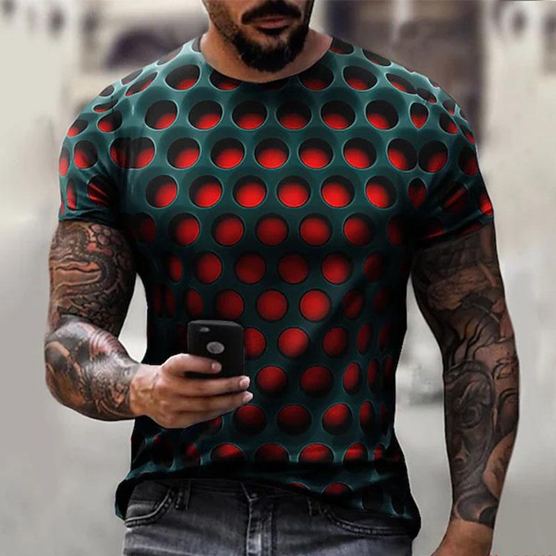 3D Fashion Design Clothing Voor heren T-shirt 3D-print Optische illusie Grote maten Korte mouw Informeel Tops Polyester Modieus Street chic overdreven Cool Ronde hals L groen