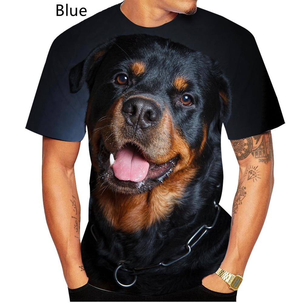 ETST 07 Ontwerp schattig huisdier hond Rottweiler 3D print T-shirt grappige stijlvolle heren en dames casual korte mouwen L