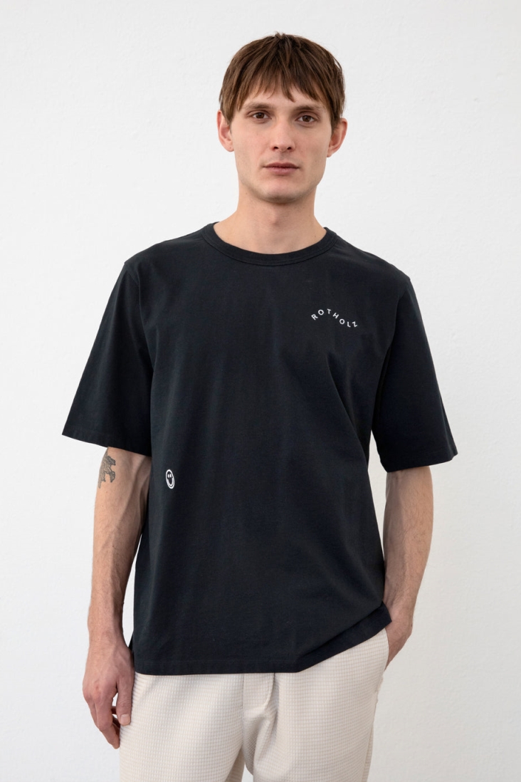 Rotholz Herren vegan T-Shirt Wavy Logo Schwarz