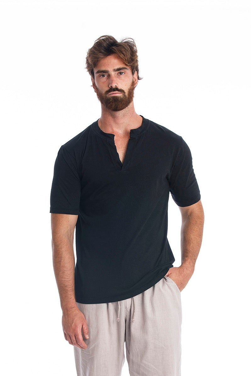 RAVENS VIEW IBIZA Herren vegan Leinen Tee Cruise Schwarz