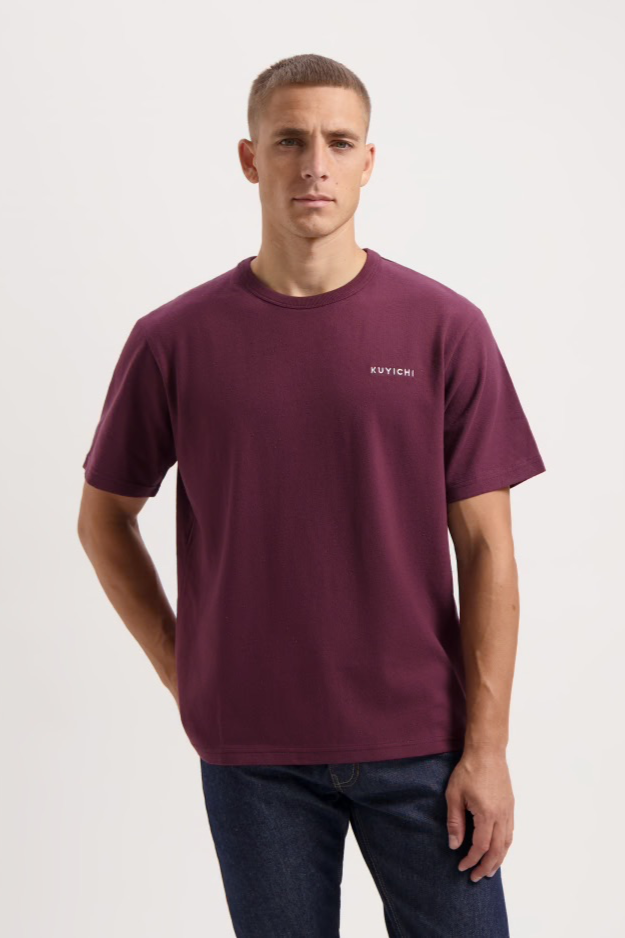 Kuyichi Herren vegan T-Shirt Liam Schwergewicht Weinrot