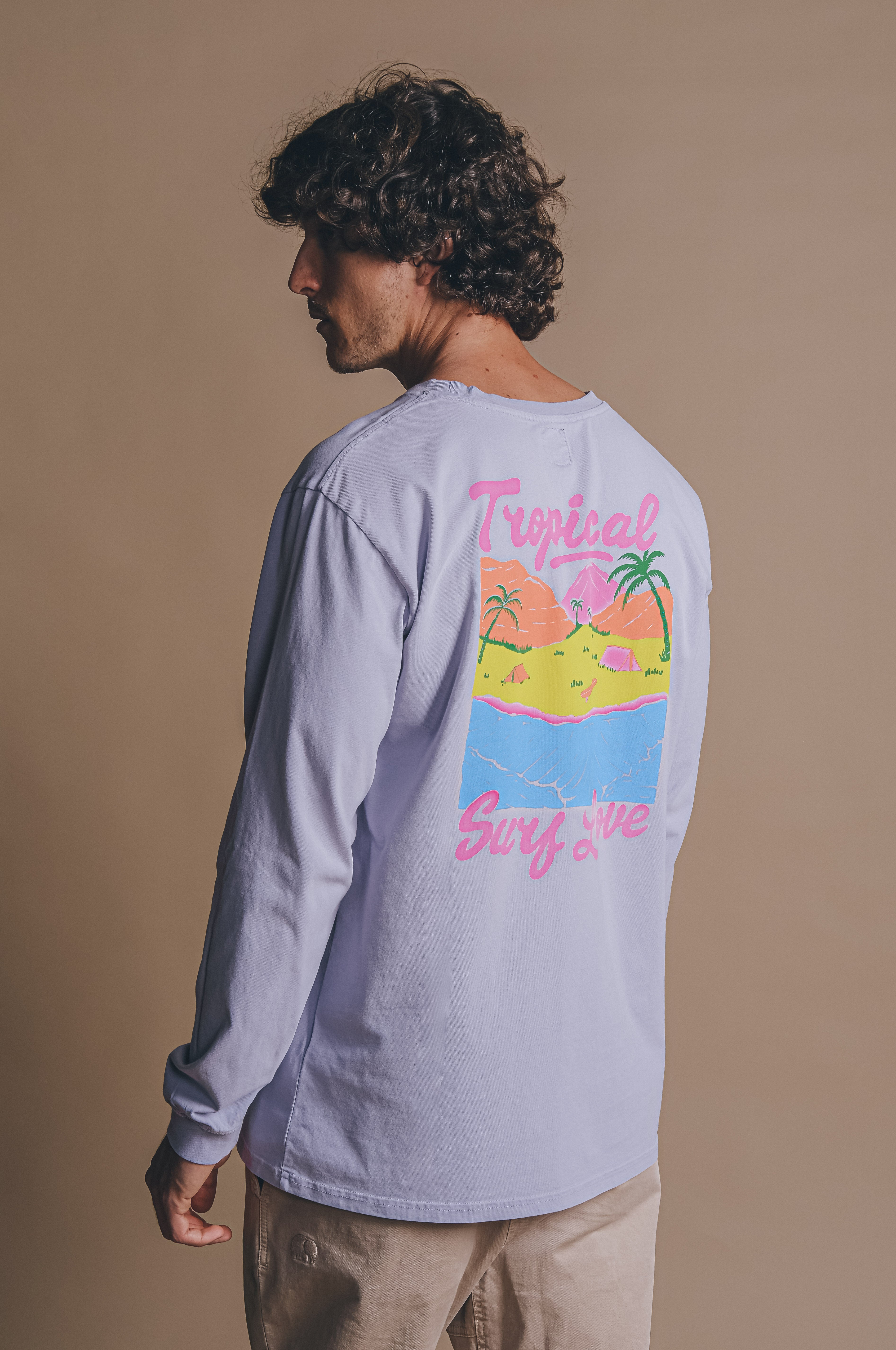 Trendsplant Herren vegan T-Shirt Tropical Surf Pigment L/S Lavendel