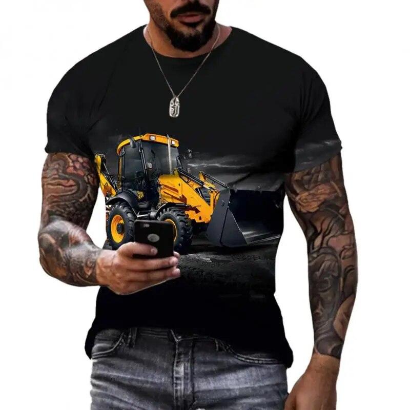 Xin nan zhuang Engineering Truck Excavator Summer Personality T-shirt 3D-geprint Groot formaat Korte mouw Bulldozer Tractor O-kraag Shirt 2023 L