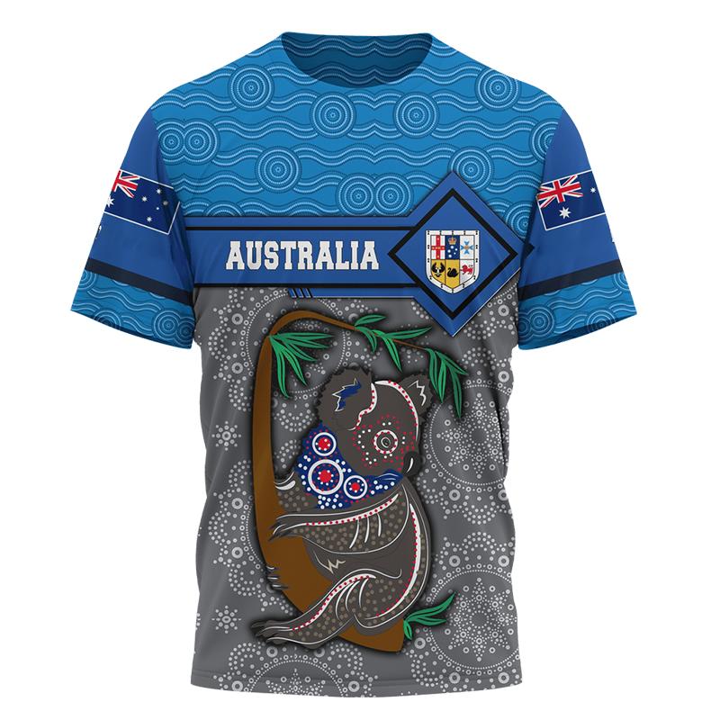 Baibao QIQI Australische vlag Kangoeroe Aboriginal schilderij 3D geprint Zomer Heren Korte mouwen Ronde hals Dagelijks Comfortabel Outdoor T-shirt XXL