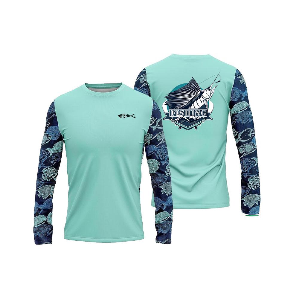 ETST 03 Herenvissersshirt Aanpasbaar T-shirt met opdruk Viskleding Lange mouw Visshirt Buitensporten Ronde hals Tops 6XL M