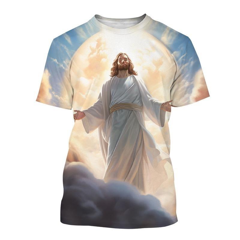 ETST 007 Jezus 3D bedrukt T-shirt Herenmode Casual Korte mouwen Ronde hals T-shirt Christelijke God Zomer Oversized Tops Tees Kleding XL