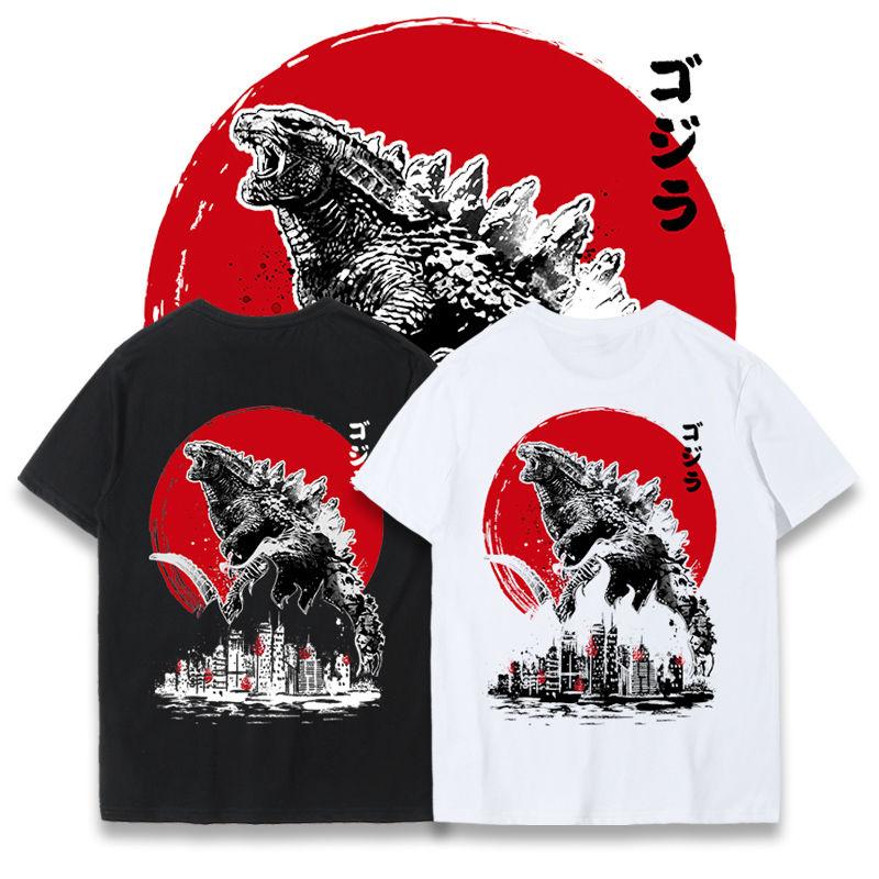 ETST 011 2023 Lente en Zomer Nieuw Godzilla T-shirt Heren Koreaanse Versie Losse Pure Ronde Hals Japanse Retro Trendy Korte Mouwen XS