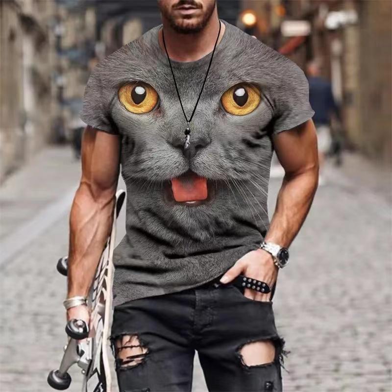 HerSight Dierlijke kattenprint heren T-shirt Harajuku schattig losse tops met korte mouwen mode eenvoudig T-shirt oversized heren dames unisex kleding S