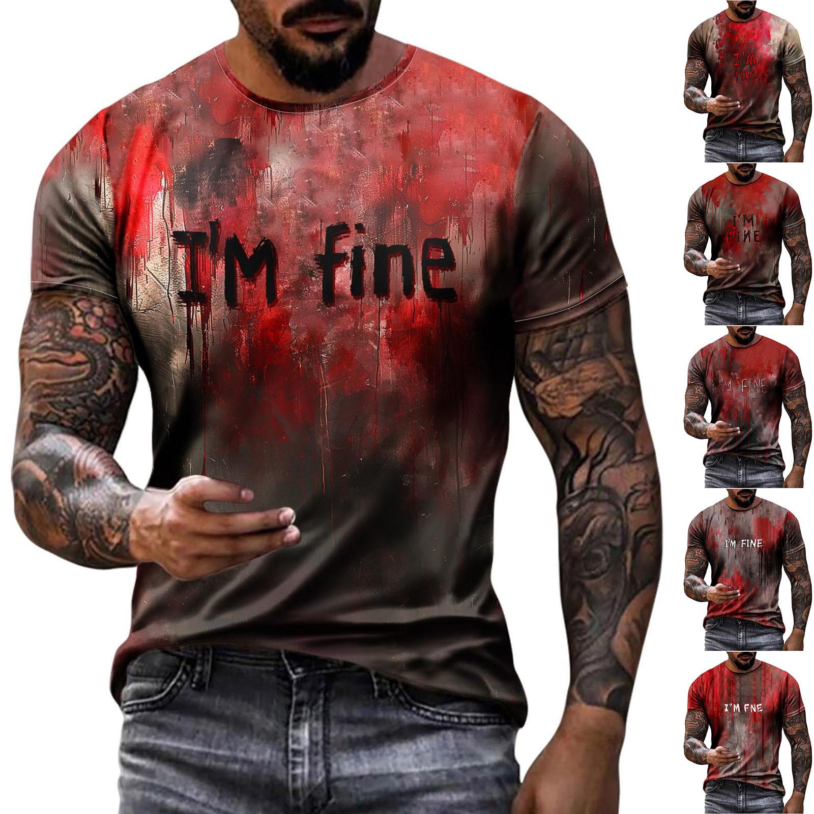 Wahaha123 Herenmode Korte Mouw Ronde Hals Halloween Bedrukt Casual Shirt Top L wijn