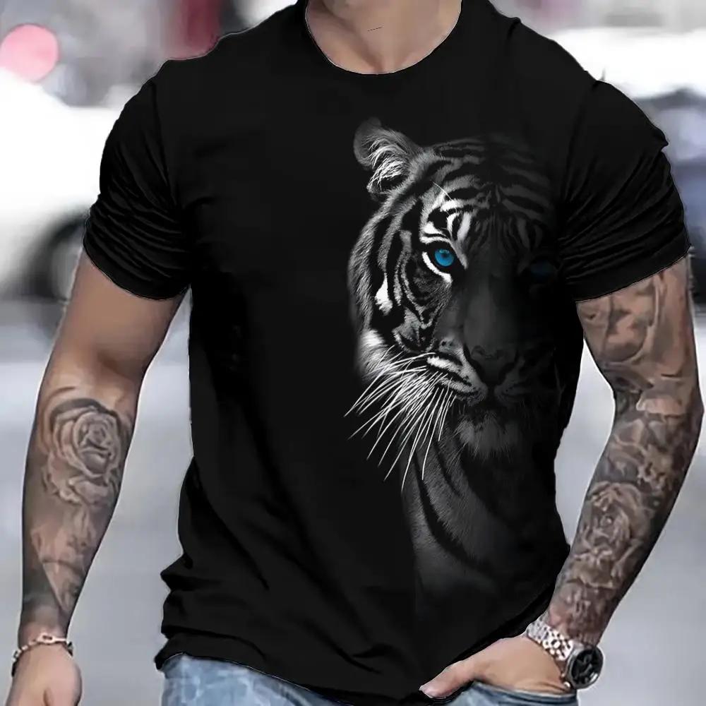 Huiteng Zomer nieuw heren T-shirt 3D geprint tijgerpatroon modetrend korte mouwen straatmode plus size ronde hals top S