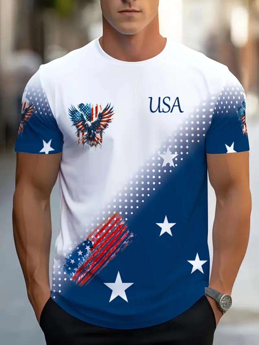 New trendy clothing Novelty American Eagle Pattern 3d Print Mens T-shirt Summer Quick Dry Casual Sports Round Neck Short Sleeve Extra Large Men's Clothing L