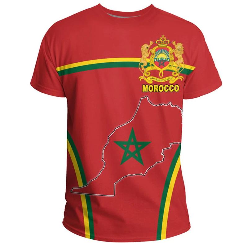 Jessyca Lady Zomer Ronde Hals 3D Marokko Kaart Bedrukte Top Modieuze Casual Kortemouw Heren T-shirts 3XL