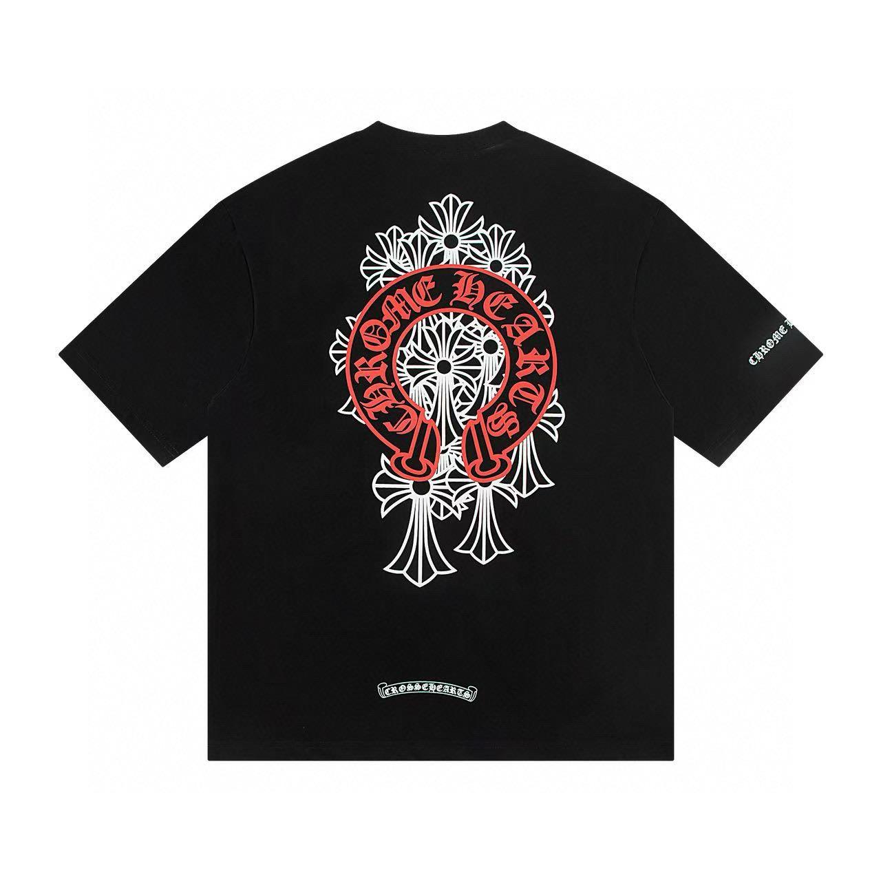 Chrome Hearts W350  2025 Zomer Nieuw Hoogwaardig Katoen Ronde Hals Los Groot Maat Heren en Dames T-shirt Koppel T-shirt S zwart